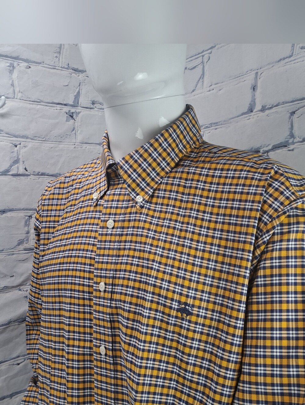 NEW Brooks Brothers Mens Button Down Shirt Fleece Logo Blue Yellow Check 2XL XXL